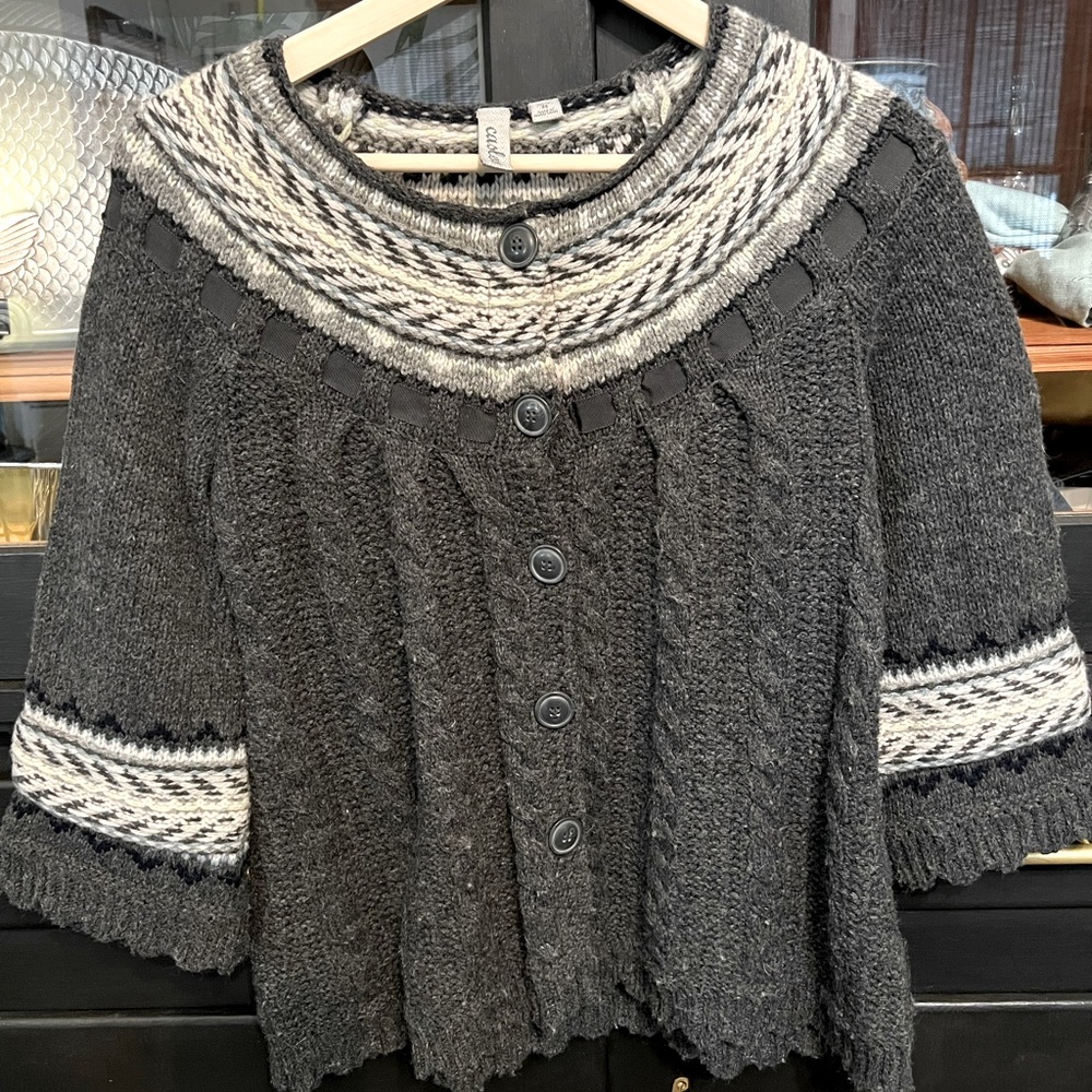 Caslon Wide Arm Button Down Sweater with Decorative Ribbon Collar